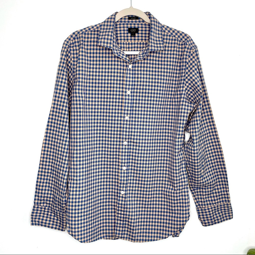 J.CREW Ludlow 120’s 2-Ply Plaid Button Down Shirt Men’s Large Blue/Tan Untucked